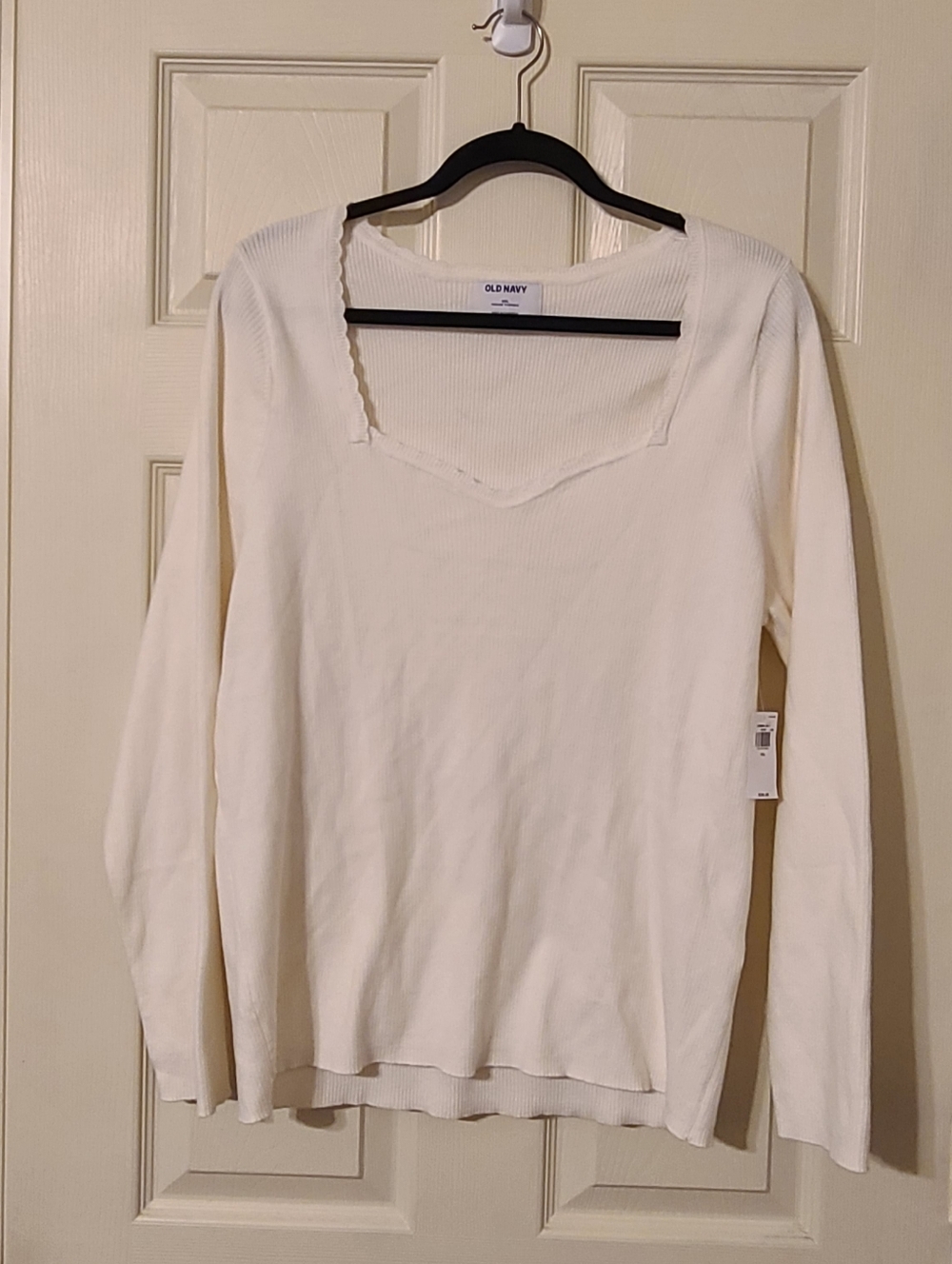 Old Navy Cream Ribbed Square-Neck Long Sleeve Top